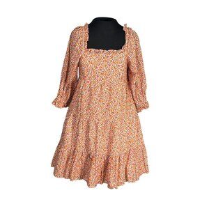 Versona Floral Tiered Ruffle Mini Dress Smocked Cuffs Square Neckline Multicolor